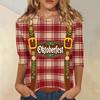 Damen Casual Dreiviertelarm Oktoberfest-Aufdruck Rundhals-Shirt Gestreiftes Muster Oktoberfest-Thema Oberteil