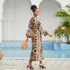 EDOLYNSA 2023 Boho Printed Bikini Cover-ups Elegant Self Belted Kimono Dress Tunic Women Plus Size Beach Wear Swim Suit Cover Up Q1228