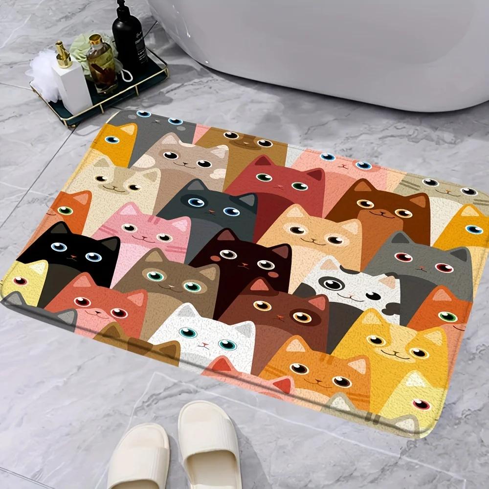 1Pc Cute Cat Printed Bathroom Floor Mat Decorative Non-slip Bath Rug Comfortable Doorway Foot Pad Living Room Home Decor Carpet