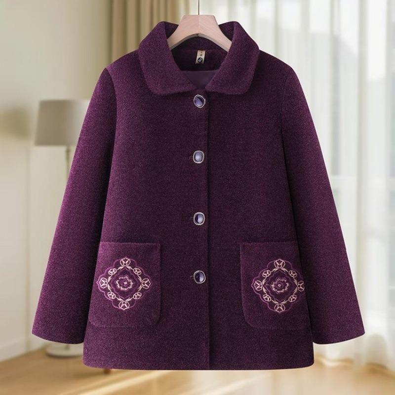 Middle-aged and old women's coats, new mother clothes, spring and autumn woolen tops, winter clothes, old lady, grandma clothes