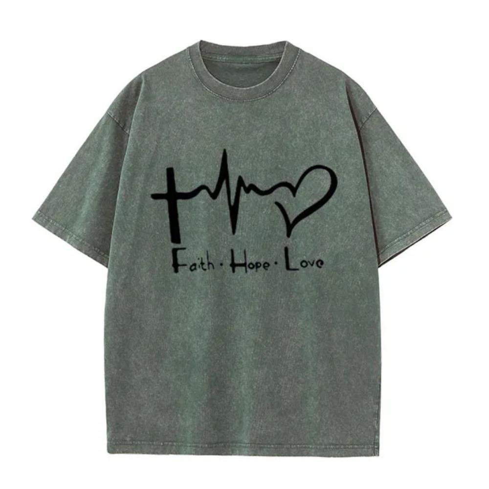 Men's Faith Hope Love Printed T-Shirt Cotton Short Sleeve Crew Neck Casual Loose Fit Big Size Summer Fashion Tees