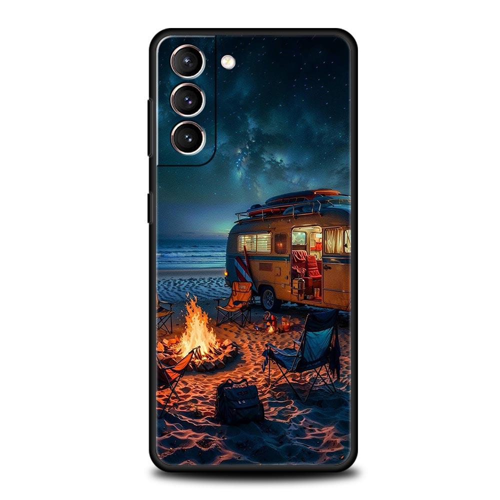 Combi Van Car Outdoor Camping Phone Case For Samsung Galaxy S26 Ultra S25 Plus S24 FE S23 S22 5G S21 S20 Cover Black Soft