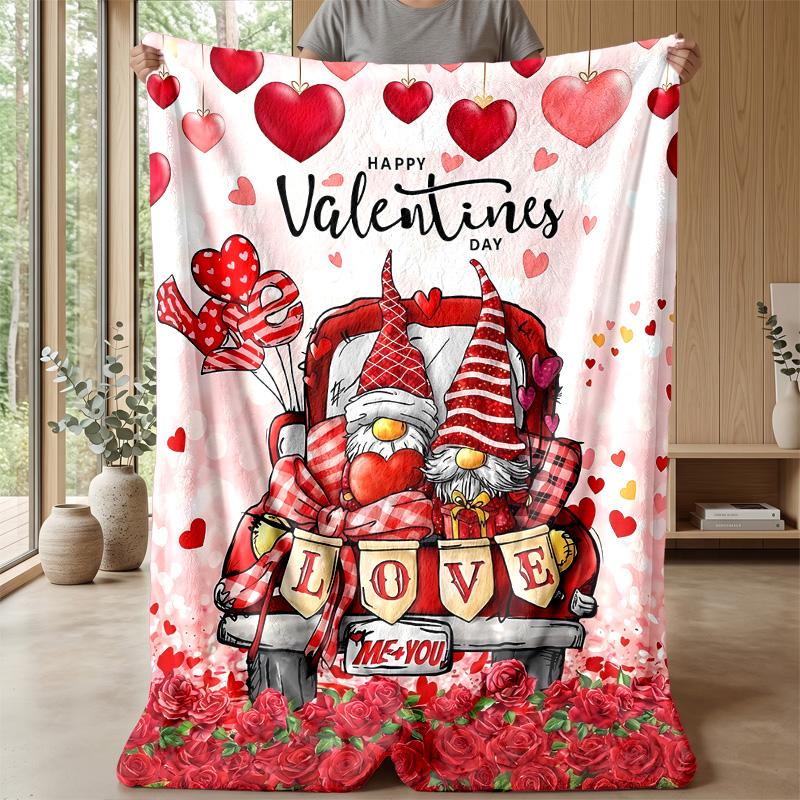 Valentine Gnome Love Truck Theme blanket Lightweight Warm Flannel Blanket Decorative Throw Blanket for Home Decoration