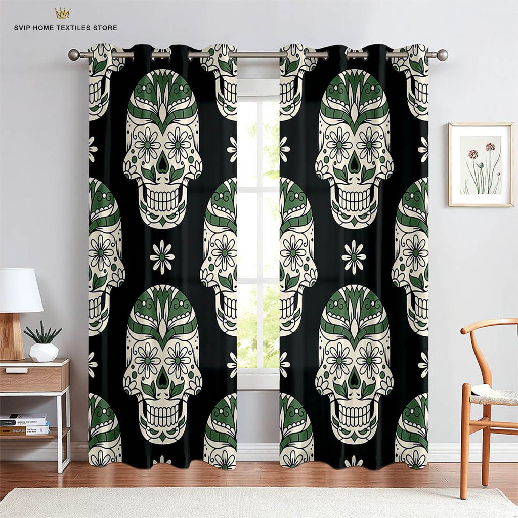 Halloween Printed Curtains for Kids, Dark Castle, Skull Witch, Children's Party Decorative Curtains, Suitable for Bedroom