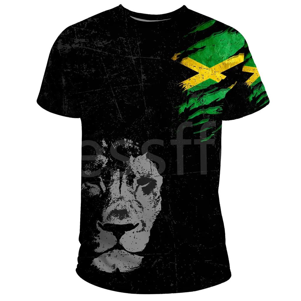 Tessffel Jamaikos Liūto Emblema Vasaros Naujos Mados 3D Spausdinimo Viršutiniai Marškinėliai T-shirt Vyrams Moterims Trumpomis Rankovėmis Streetwear Stilius-8
