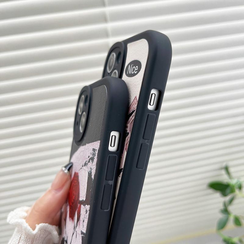 Kožené černé pouzdro silikonové flexibilní měkké pouzdro z TPU módní Rose Butterfly potisk zadní kryt mobilního telefonu pro iPhone Samsung Xiaomi