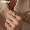 WOSTU Natural Moss Agate Leaf Stackable Ring For Women 925 Sterling Silver Open Rings With CZ Inlaid Vintage Gems Party Jewelry