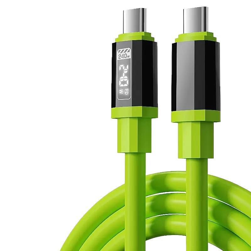 240W Dual Type-C Silicone Fast Charging Cable for Mobile Phones & Tablets, 6A Digital