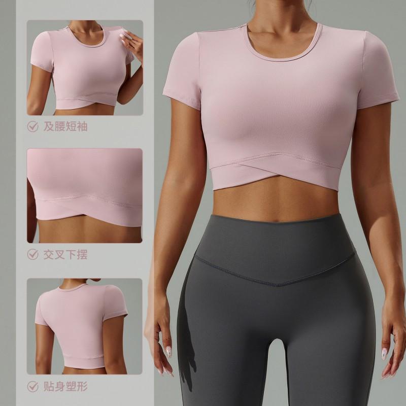 Womens Yoga T-Shirt Crop Top Short Sleeve High Stretch Breathable Fitness Workout Tee