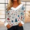 Women's Casual Fashion Long Sleeve Christmas Printed Flannel Collar Top