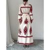 Women's Long Sleeve Geometric Print Maxi Dress Button Down With Waist Belt
