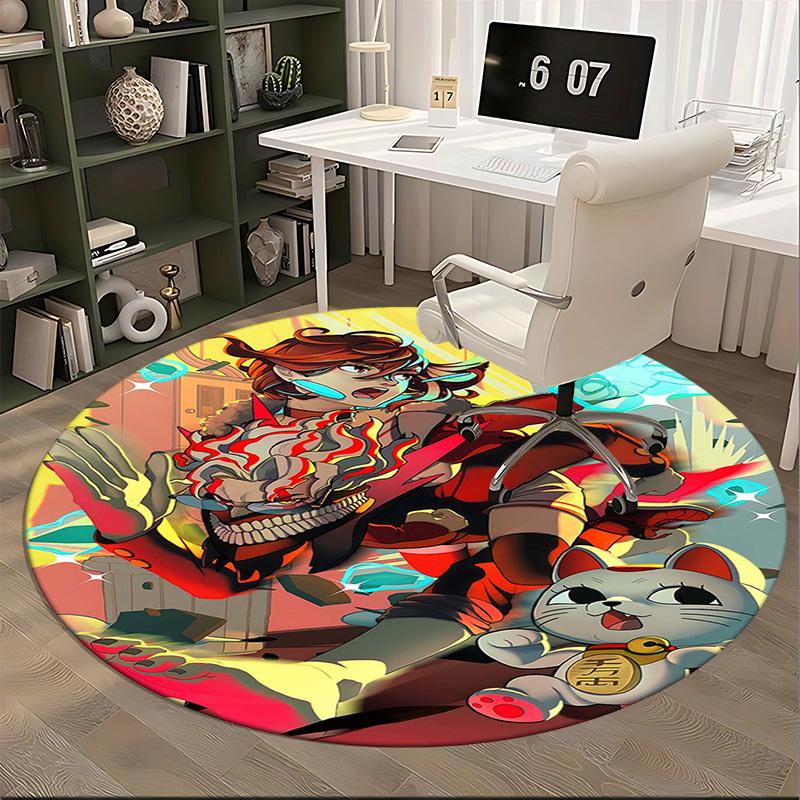 1pc Anime Cat with Skull Headphones Round Carpet - Office Chair Mat, Non-Slip Rug for Home Decor, Living Room