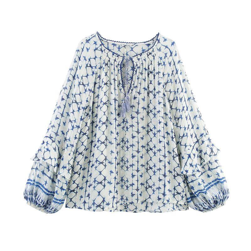 

Kaslead New Arrival Women s Fashion Style Metal Color Line Print round Neck Vertical Blouse 1821024 080 Picture Color L