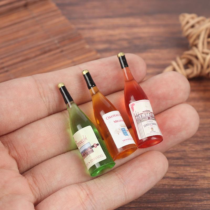 3Pcs/Set 1/12 Dollhouse Miniature Mini Simulation Wine Bottle Model Decor Toys