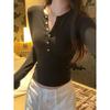 Women's Imitation Cashmere Button-Up Half-Open Collar Base Layer Top, Slim-Fit Long-Sleeve Tee for Spring/Autumn