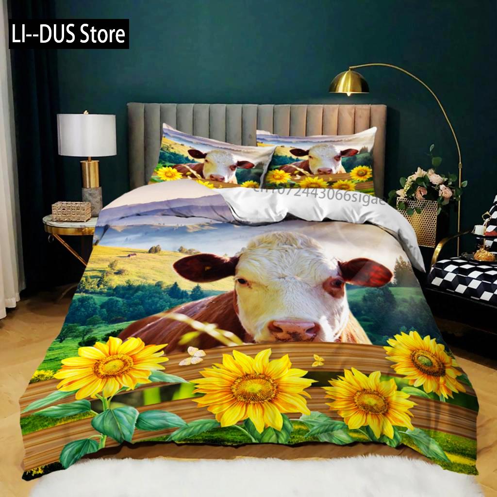

Comforter Sunflower Sunflower Cow Bedding Set Microfiber Western Farmhouse Pastoral Scenery Flower Queen King Comforter (quilt)-EU Single(135*200cm)3pcs