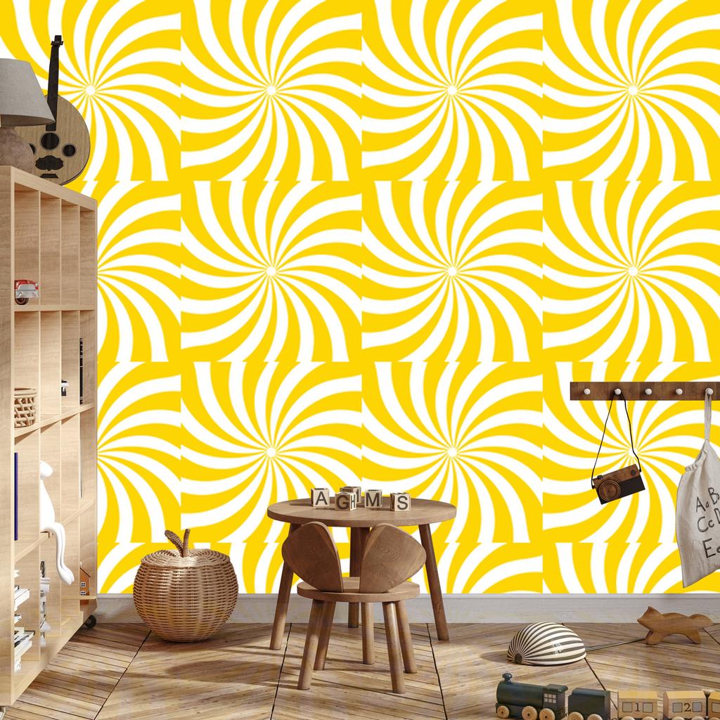 Hippie Background Wallpaper Yellow and White for Living Room and Bedroom 50x1000