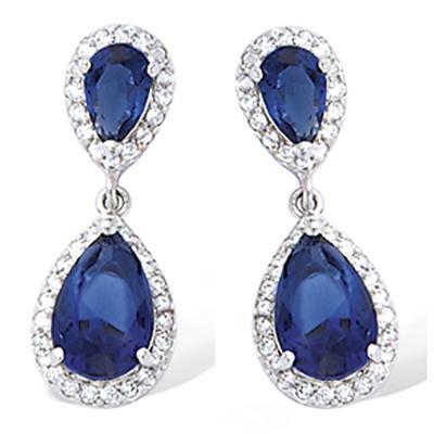 [R4176] - Silver 'Sissi' Silver Sapphire Blue Earrings (rhodium) - 22x9mm