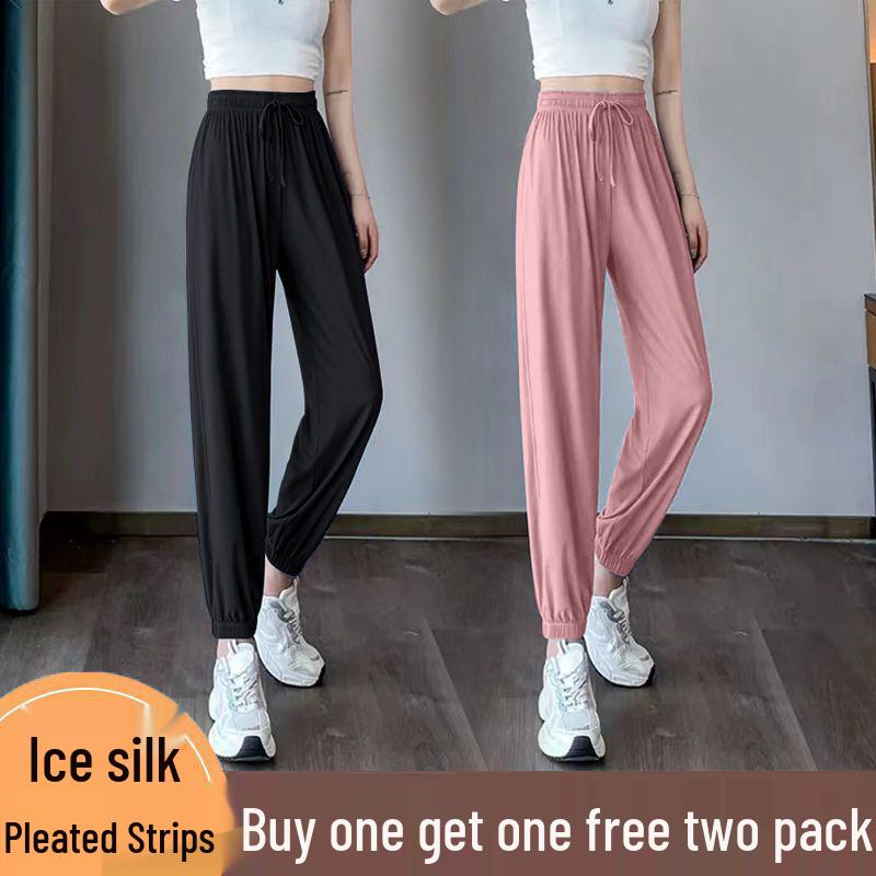 

Ice Silk Women s High-Waist Summer Joggers: Loose, Drapey, Casual Lantern Pants S (80-95 catties)