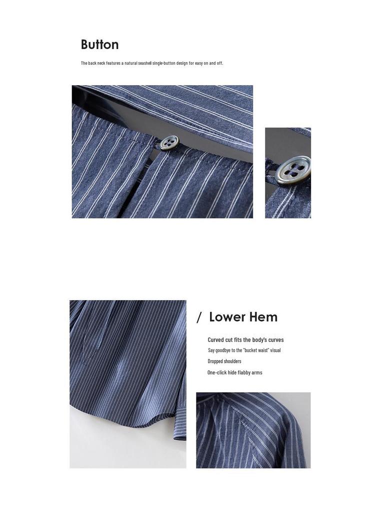 Women's Pure Cotton Striped Shirt with Ribbon Design - Slimming, Loose-Fit, Casual Spring Top