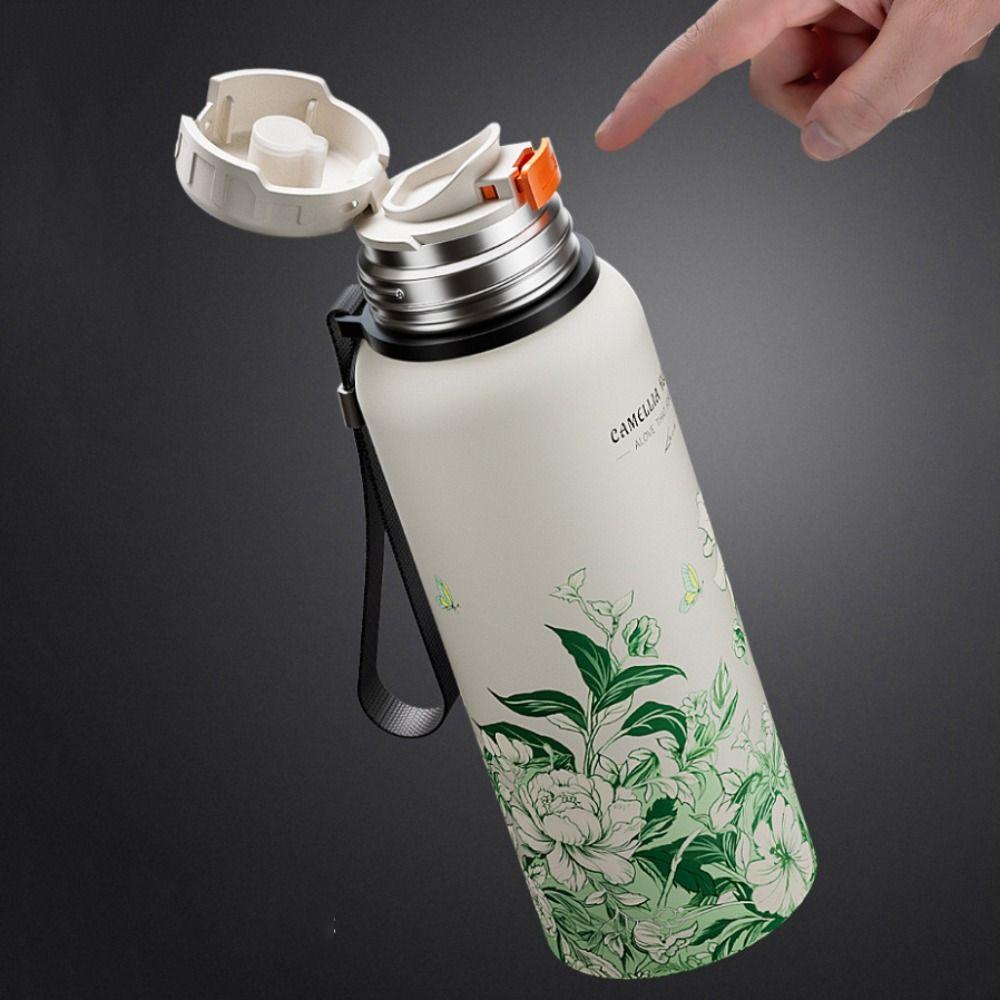 Stainless Steel Travel Mug 620ml Thermal Cup Portable Flower Pattern Thermos Bottle Outdoor