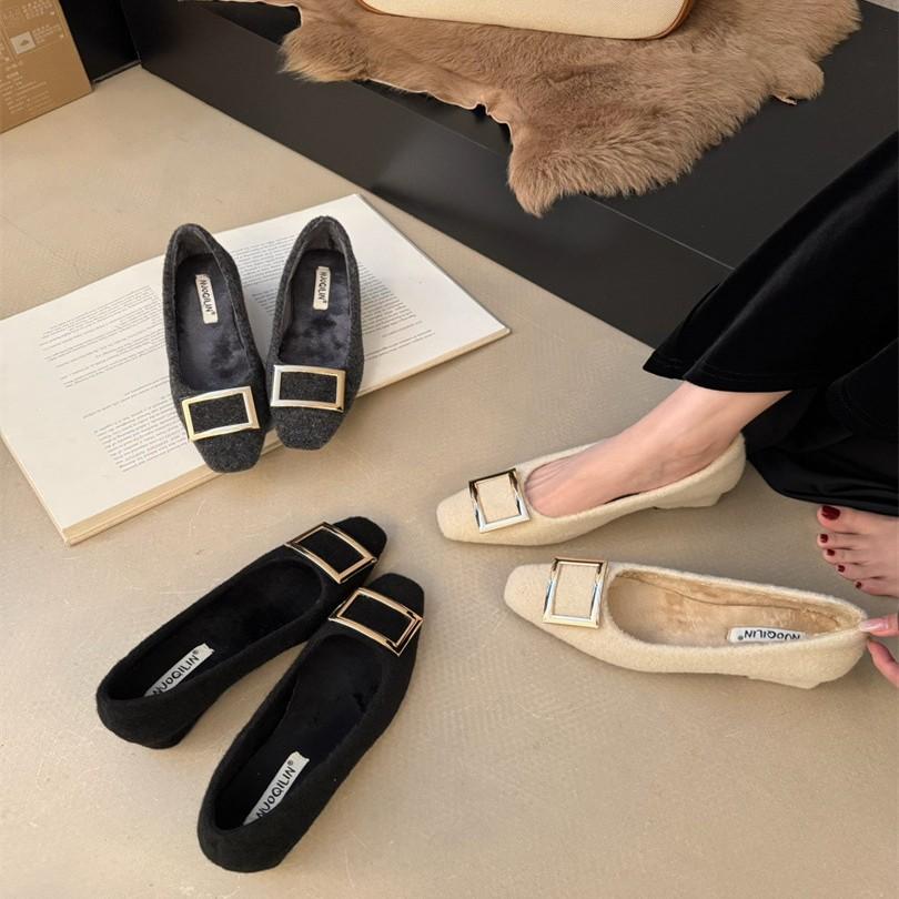 Mori Ship--Temperament commuter low-heeled shoes 2025 autumn new round head versatile thick-heeled single shoes women's square buckle work shoes