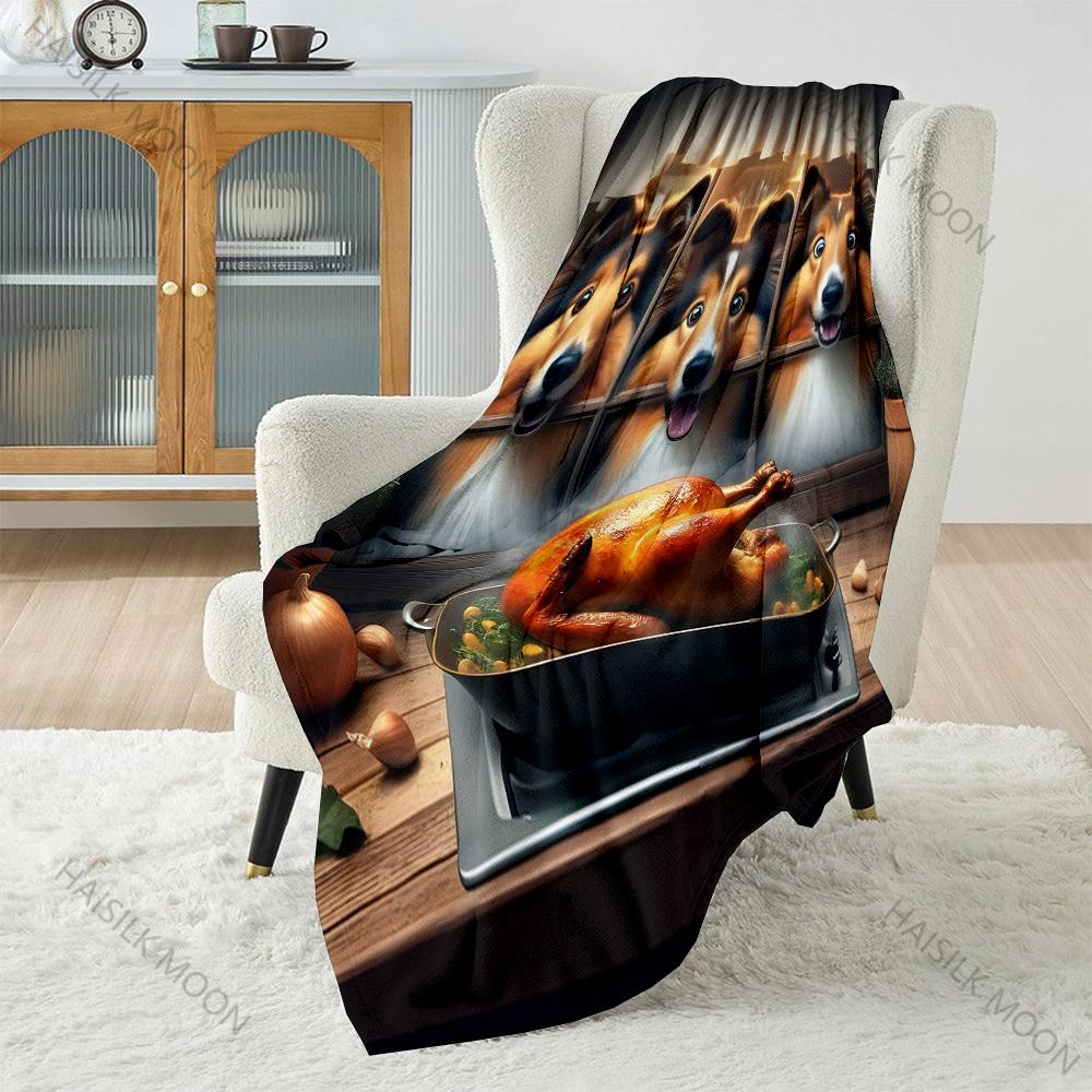 

Hungry Dogs Staring At Chicken Pattern Blanket Flannel Material Soft Warm for All Seasons Home Outdoor Camping Picnics RV 75x100cm