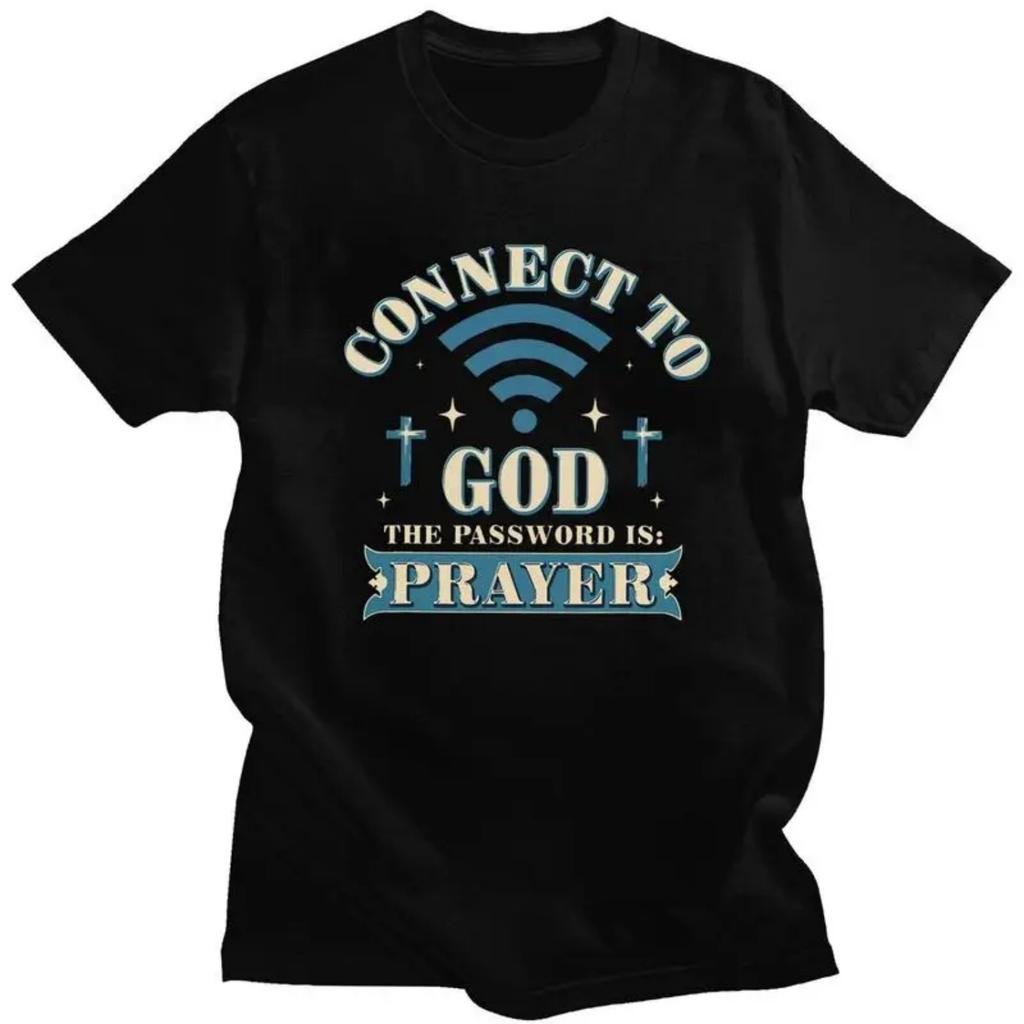 Connettiti Personalmente a Dio La Password è Preghiera Citazioni di Gesù Magliette Manica Corta Maglietta in Cotone Maglietta Casual Vestiti dalla Vestibilità Ampia