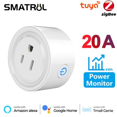 Monitor de putere 20a 16a Tuya Smart Zigbee Priză Plug Us Priză de control fără fir cu temporizator de energie Funcționează cu Alexa Google Home