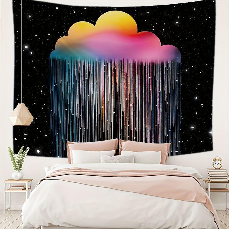 Starry Sky Gradient Rainbow Clouds Colorful Strips Dropping Tapestry Background Hanging Cloth Ins Girl Y2K Room Decor