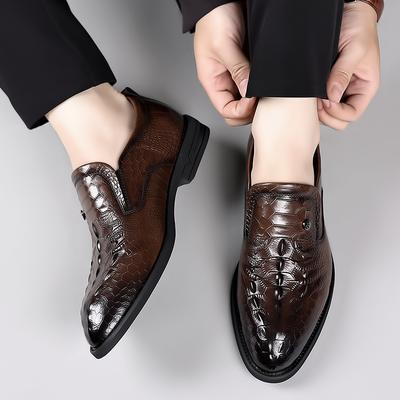 Comfort Mens Leather Shoes Trends Alligator Pattern Slip On Loafers Shoes Non Slip Driving Spring Commute Business Office Shoes