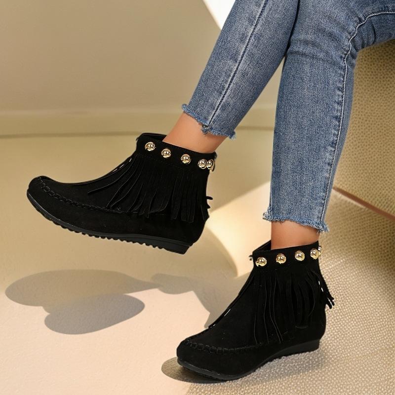Autumn and Winter Versatile Rivet Flat Bottom Short Tube Tassel Women's Boots Suede Flat Bottom Women's Boots Plus Size 35-42