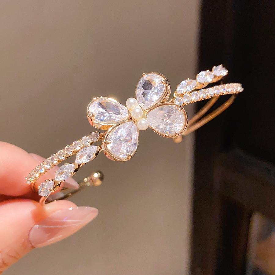 Fashion Butterfly Zircon Double Layer Bracelet For Women With Elegant Silver Finish GoldWhite