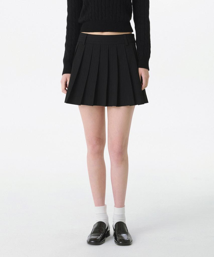 Musinsa Standard Woman Women'S Pinstripe Low Rise Pleated Mini Skirt [Black]