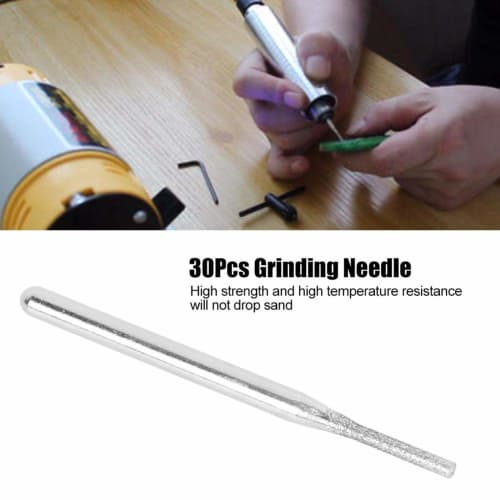 30-Piece Set of Cylindrical Grinding Drill Bits with Diamond Grinding Stones, 3mm Shank, 1.5mm Grinding Tip Diameter, for Cutting and Polishing Finish
