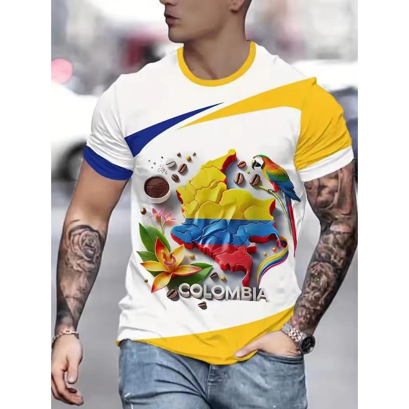 Футболки с графикой флага Колумбии с полной запечаткой для мужчин Новинка Повседневная футболка с коротким рукавом и круглым вырезом Уличная одежда Мужские футболки оверсайз 6XL