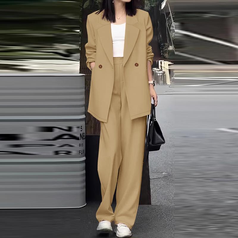 ZANZEA Damen Langarm Blazer und Hose Lässige Zweiteiler Anzugsets L khaki