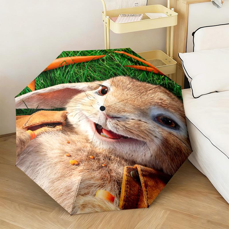 1PC Rabbit Carrots Garden Scene Automatic Umbrella - Suitable Travel Outdoor Portable Umbrella Birthday Gift Daily Essentials