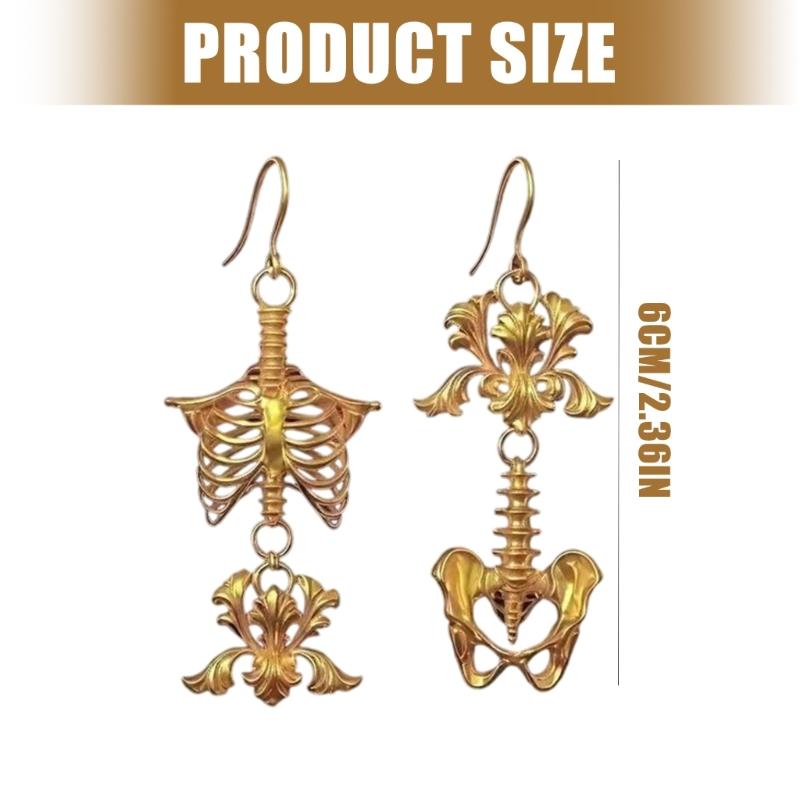 Gold/Silver Color Intricate Skeleton Cutout Dangle Earrings Vintage Gothic Style Zinc Alloy Earring