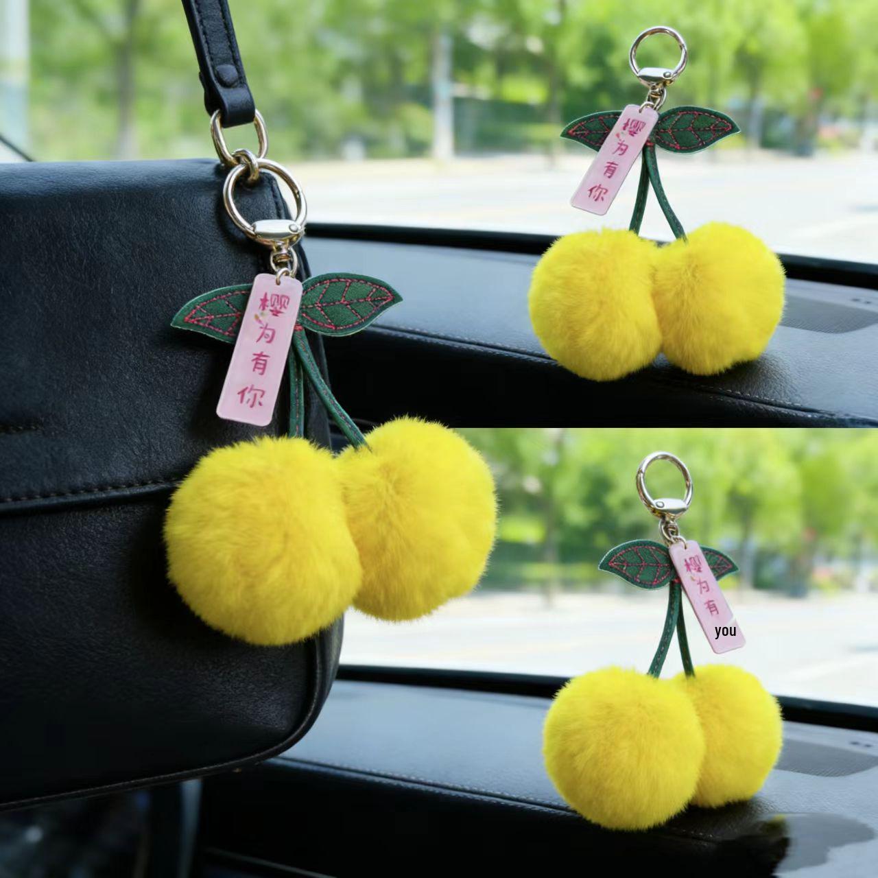 

Cherry Rex Rabbit Fur Keychain Pendant - Stylish Plush Accessory for Women s Bags & Cars, Couple Style