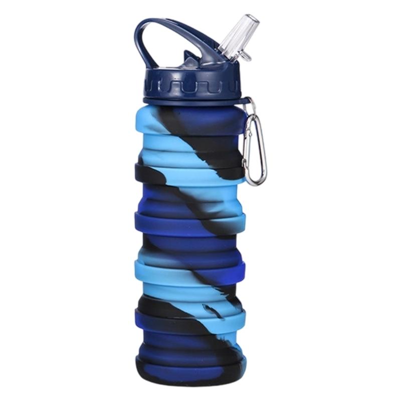 Folding Reusable Sports Water Bottles Leakproof Silicones With Carabiner for Outdoor Activity Water