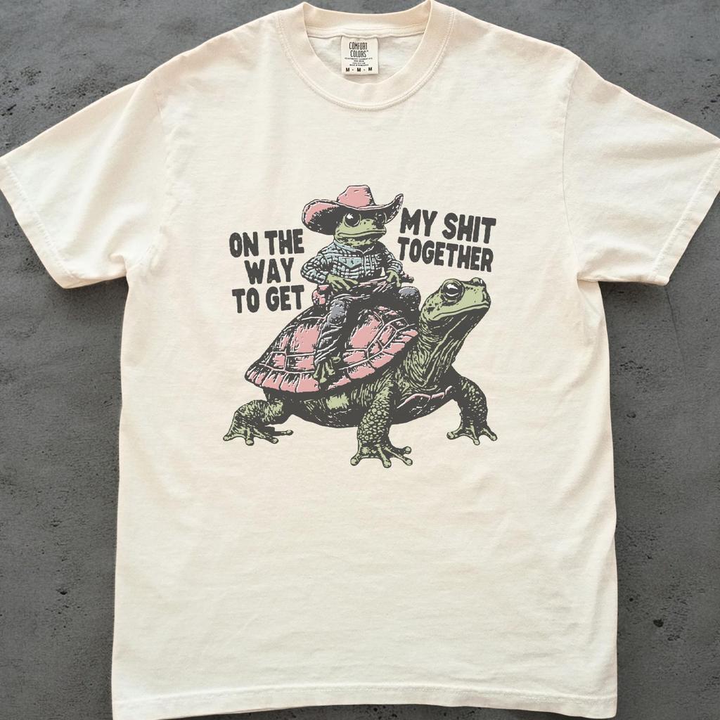 Funny Frog Shirt, Cowboy Frog Riding Turtle Tee, Unisex Comfort Colors Shirt, Whimsical Animal Graphic Tee, Humor Nature Shirt