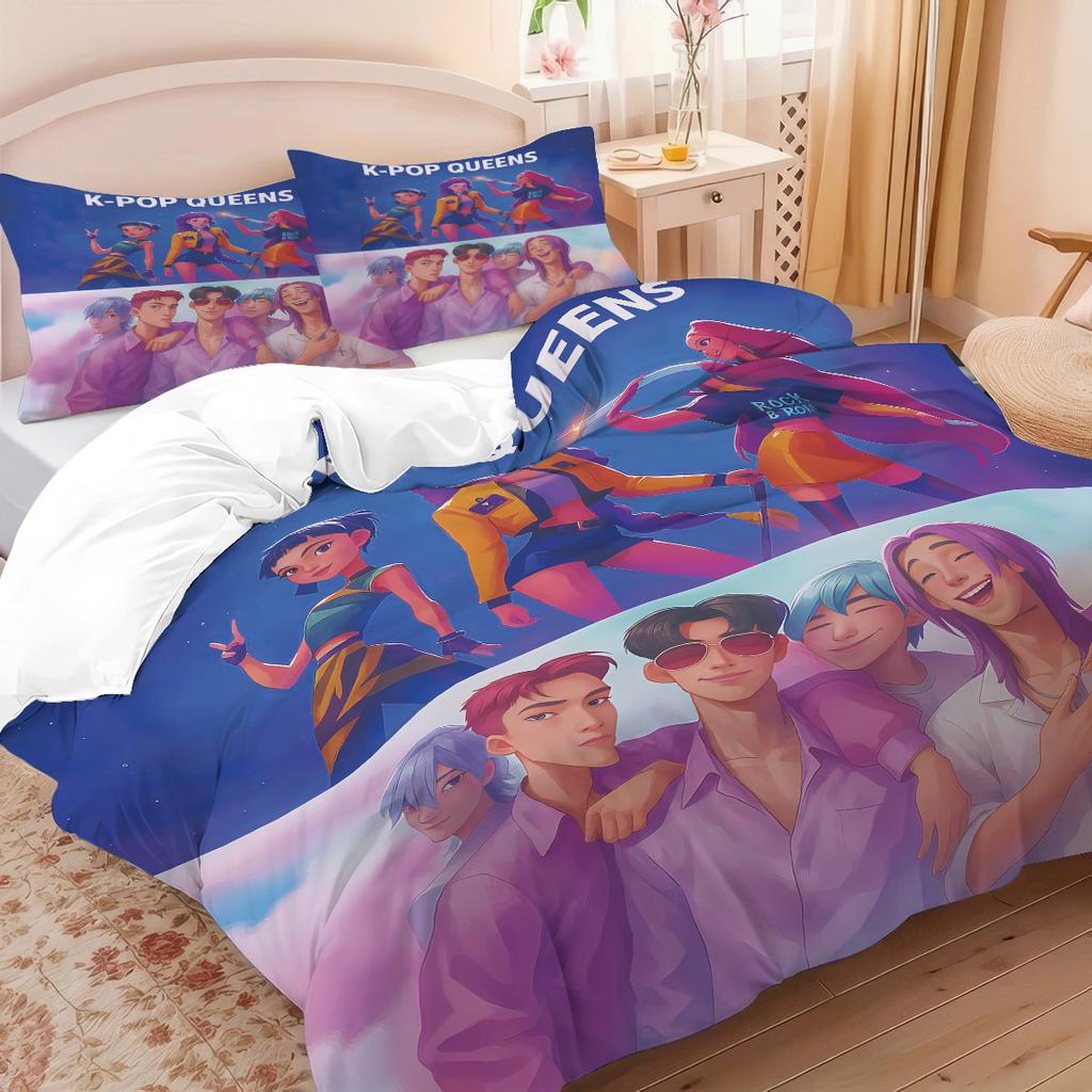 D-Dämonenjäger K-Pop Mädchen Jungen Gruppe Bedruckter Kernloser Bettbezug Mehrere Größen Schlafzimmer Wohnheim Feiertagsbettwäsche Dekoration