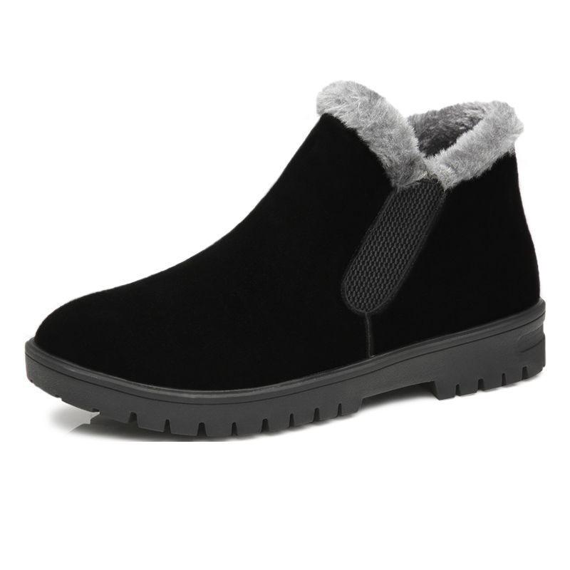 Winter Velvet Warm Men's Snow Boots Men's Genuine Leather Frosted Leather High-top Short Boots Men's Waterproof and Non-slip Casual Cotton Shoes