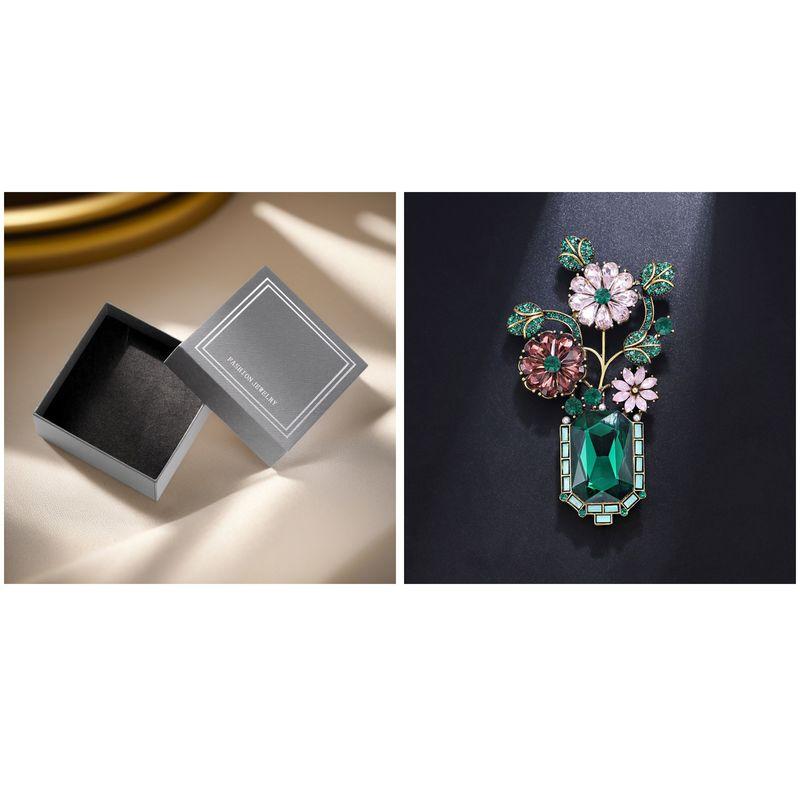Fashion Retro Plant Vase Flower High-End Brooch Women s Clothing Adjustment Elegant Personalized Pin Corsage Ornament Vase+Box