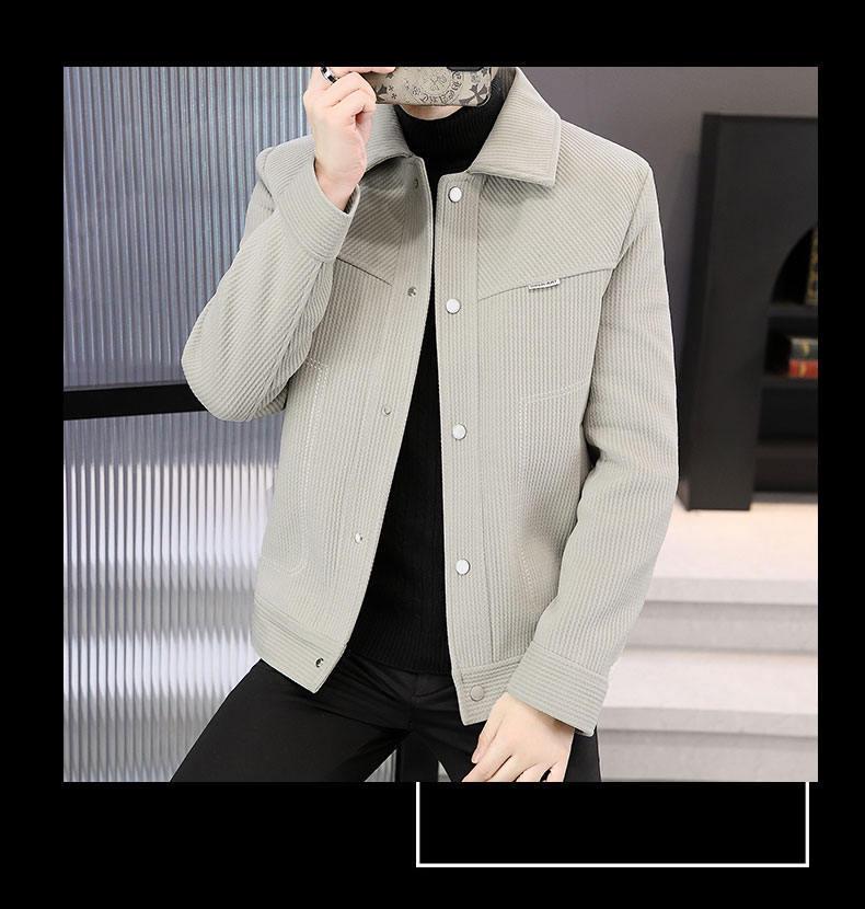 Men's Short Woolen Lapel Coat - Warm Autumn/Winter Casual Jacket with Plus Velvet