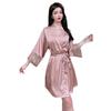 Suspender two-piece set summer new thin ice silk suspender skirt lace with chest pad backless sexy home women's pajamas