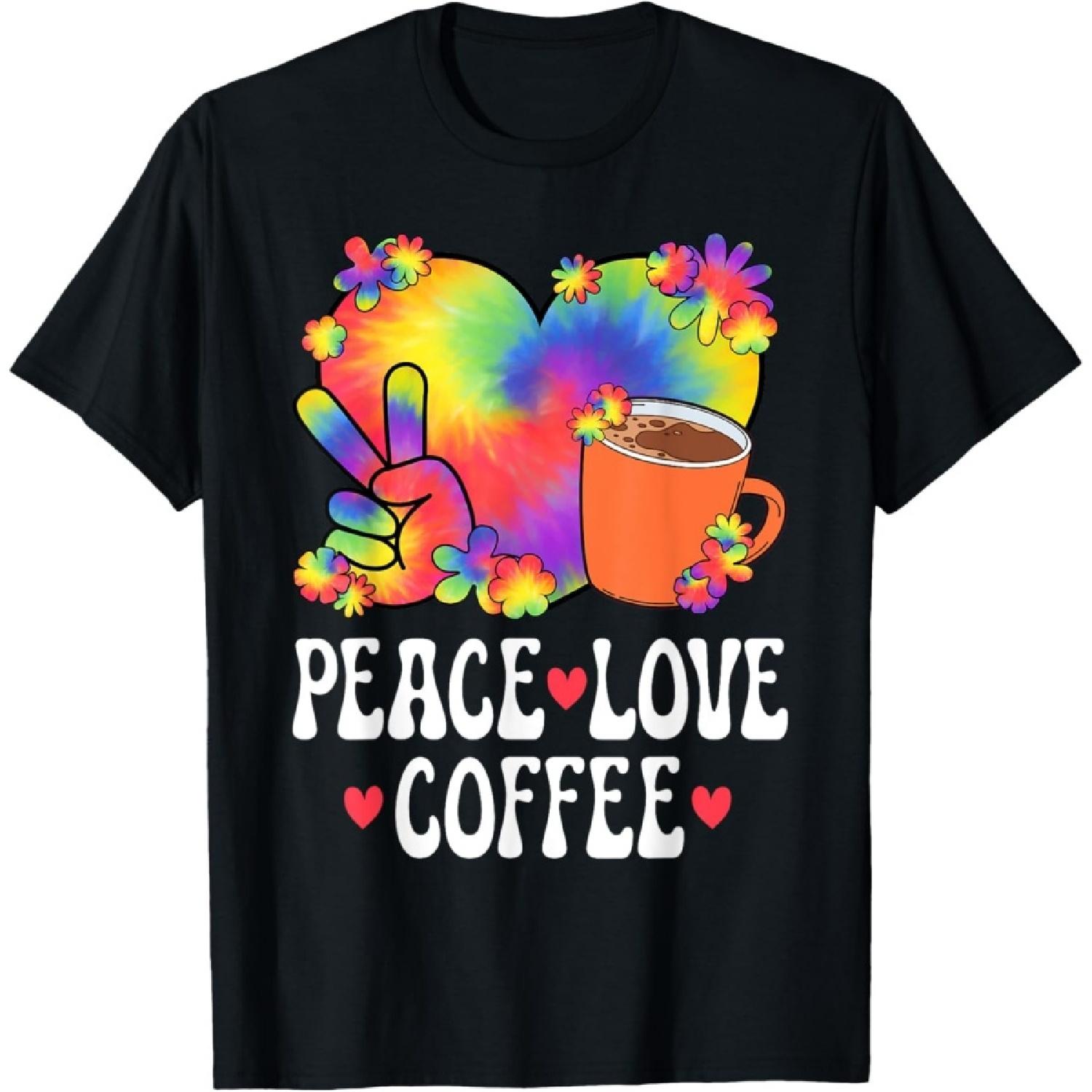 Peace Love Coffee Lover 60s 70s Hippie Outfit Women Coffee T-Shirt S