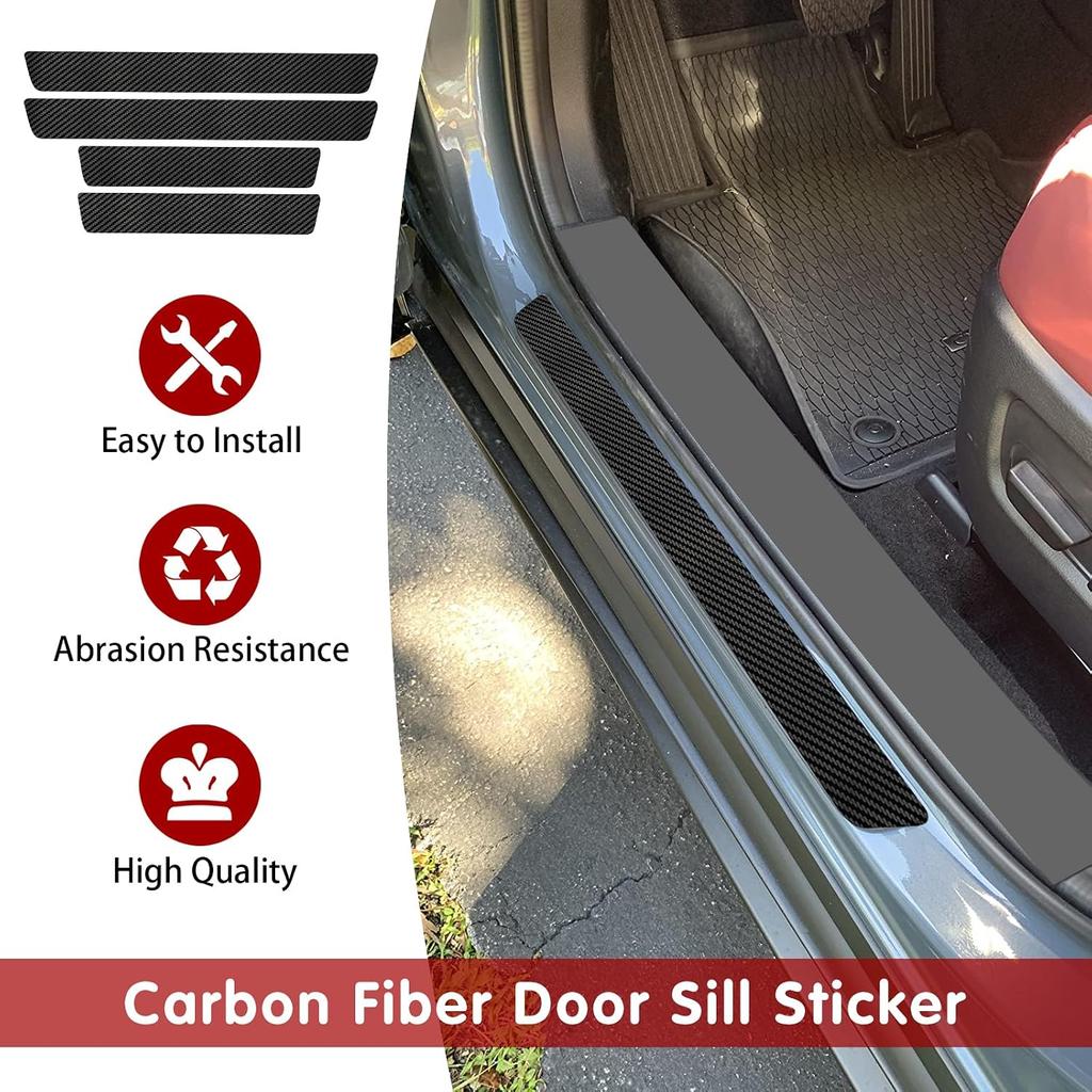 Damwot 4PCS Car Door Sill Protector, Black Carbon Fiber Car Door Threshold Protection, Door Edge Protection Decorate Anti-Scratch Sticker, Car