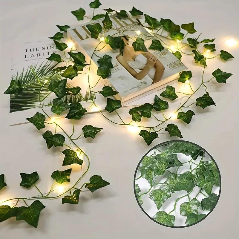 Solar Powered Rattan Leaf Light String Waterfall Light Fairy Flower Wreath Light Suitable for Courtyard Garden Balcony Parties